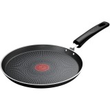 Tigaie pentru clatite Tefal Force, 25 cm, indicator Thermo-Signal, compatibil cu inductia, invelis antiaderent Titanium, negru