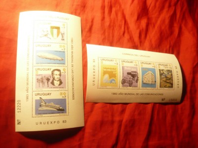 2 Blocuri Uruguay 1983 - Comunicatii URUEXPO&amp;#039;83 ,8 valori foto