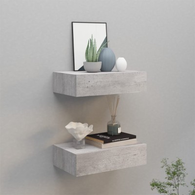 Gossi dulapuri de perete cu sertar 2 buc. gri beton 40x23,5x10 cm mdf foto