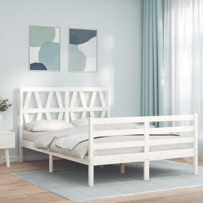 vidaXL Cadru de pat cu tăblie, alb, 120x200 cm, lemn masiv foto