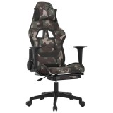 Scaun de gaming cu suport picioare, negru si camuflaj, textil