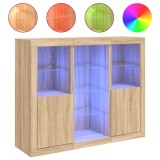Cumpara ieftin Servanta cu lumini LED, 3 buc., stejar sonoma, lemn prelucrat