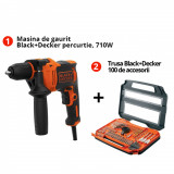 Cumpara ieftin Pachet Black+Decker: Masina De Gaurit BEH710K Si Trusa Cu 100 De Accesorii A7154