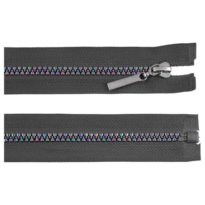 Fermoar plastic detasabil, efect curcubeu, lungime 60 cm, Gri