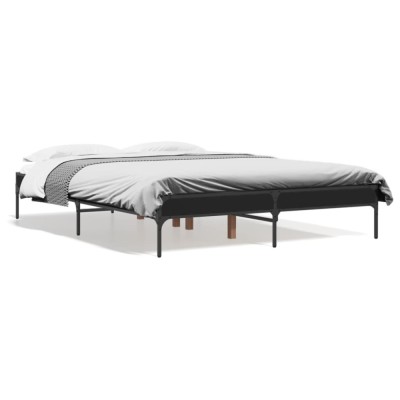 vidaXL Cadru de pat, negru, 135x190 cm, lemn prelucrat și metal 845041 foto