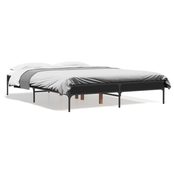 vidaXL Cadru de pat, negru, 135x190 cm, lemn prelucrat și metal 845041