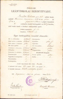 HST A1905 Certificat școlar 1907 Făgăraș elevă rom&amp;acirc;ncă ortodoxă foto