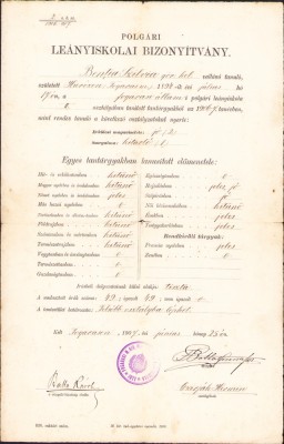 HST A1905 Certificat școlar 1907 Făgăraș elevă rom&amp;acirc;ncă ortodoxă foto