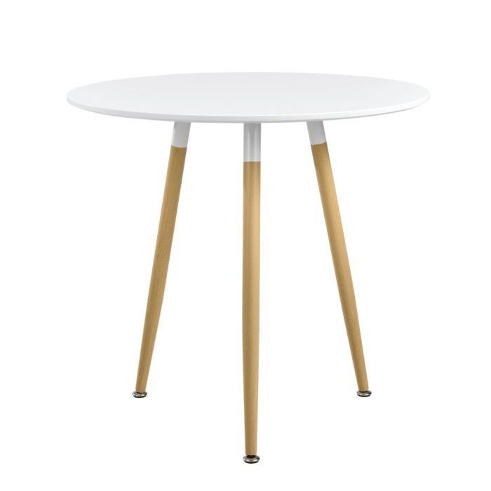 Masa dining rotunda Camille 80 cm, design retro, alba