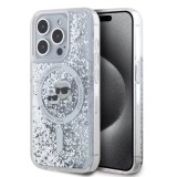 Husa pentru iPhone 15 Pro - Karl Lagerfeld Liquid Glitter MagSafe (KLHMP15LLGKCSGH) - Transparent Karl&amp;Choupette Head