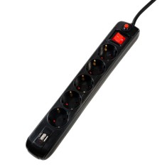 PRELUNGITOR SPACER, Schuko x 5, conectare prin Schuko (T), USB x 2, cablu 4.5 m, 16 A, max. 3500W, protectie supratensiune, Negru, &quot;PP-5-45B-USB&quot; (tim