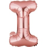 Balon folie metalizata litera i, flippy, 40 cm, umflati cu heliu sau aer, ambalaj individual, pai inclus, rose gold