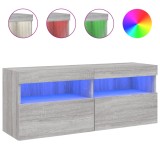 Cumpara ieftin Comoda TV de perete cu lumini LED, gri sonoma, 100x30x40 cm