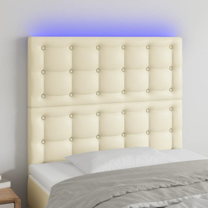 vidaXL Tăblie de pat cu LED, crem, 90x5x118/128 cm, piele ecologică 3122504