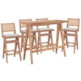 Cumpara ieftin Set bar masa si scaune pentru sufragerie Winslow set 5 piese lemn de arbore de cauciuc, culoarea nuc deschis 120x45x100cm
