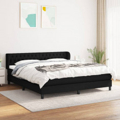 vidaXL Pat box spring cu saltea, negru, 180x200 cm, catifea