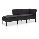 vidaXL Set mobilier de grădină cu perne, 3 piese, negru, poliratan 48961