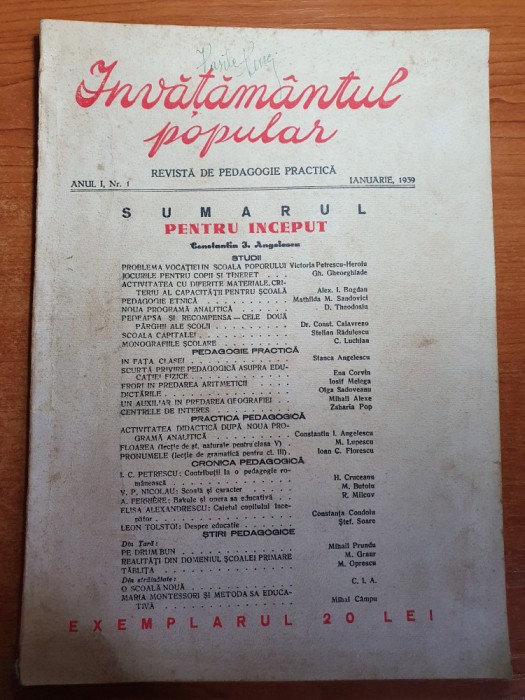 invatamantul popular ianuarie 1939 anul 1,nr. 1-revista de padagogie practica