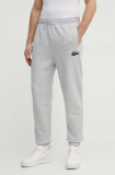 Lacoste pantaloni de trening din bumbac culoarea gri, neted