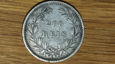 Portugalia -moneda de colectie argint 9166- 200 reis 1887 Lu&amp;iacute;s I - stare f buna! foto