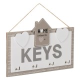 Suport din lemn pentru chei cu 4 carlige, alb, cu mesaj si agatatoare, 20x14 cm, Oem