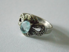 Inel argint cu marcasite si aquamarine -7083 foto