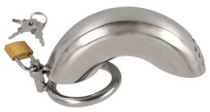 Cock Cage I - Cusca metalica curbata pentru penis, cu inel de bila, cu blocare si 3 chei incluse foto