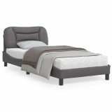 VidaXL Cadru de pat cu lumini LED, gri, 90x190 cm, piele ecologică