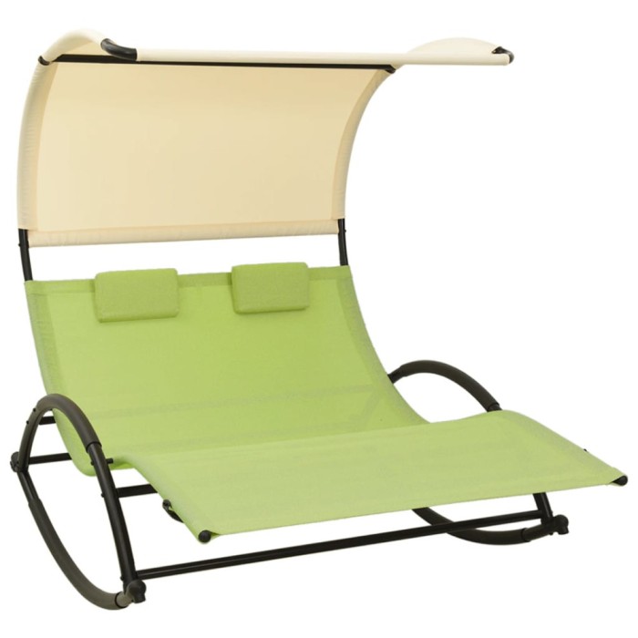 vidaXL Șezlong de plajă dublu cu baldachin, verde și crem, textilenă 310550