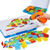 Joc educativ Montessori, puzzle mozaic, cu suruburi, saibe, surubelnita