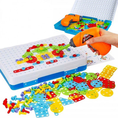 Joc educativ Montessori, puzzle mozaic, cu suruburi, saibe, surubelnita foto