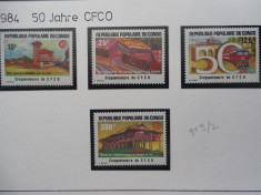 serie timbre locomotive trenuri cai ferate Congo nestampilate foto