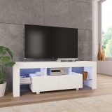 Comodă TV cu lumini LED, alb extralucios, 130x35x45 cm