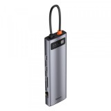 Hub USB-C Baseus Metal Gleam, 3 x USB-A 3.0 - 1 x USB-C - 2 x HDMI - 1 x VGA - 1 x Jack 3.5mm - 1 x RJ45 - 1 x SD - 1 x microSD, Gri CAHUB-CT0G
