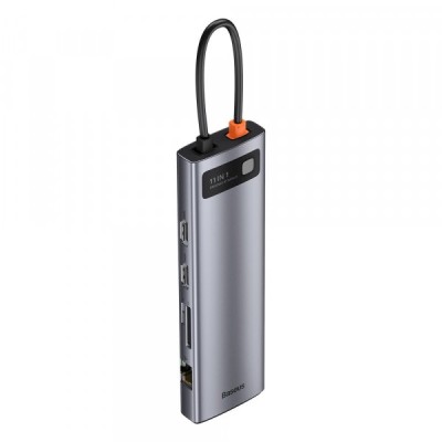 Hub USB-C Baseus Metal Gleam, 3 x USB-A 3.0 - 1 x USB-C - 2 x HDMI - 1 x VGA - 1 x Jack 3.5mm - 1 x RJ45 - 1 x SD - 1 x microSD, Gri CAHUB-CT0G foto