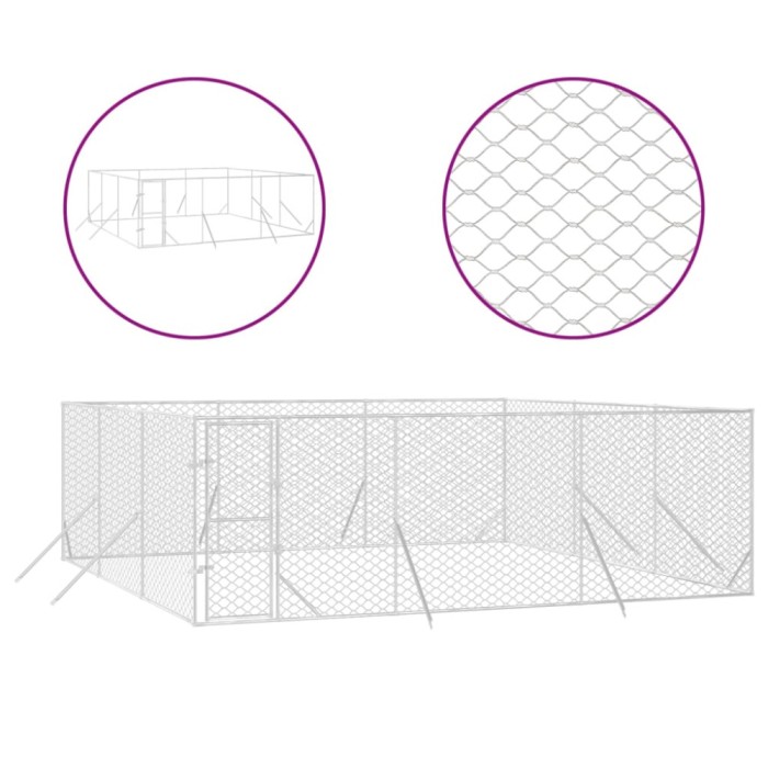 Padoc de exterior pentru caini argintiu 6x6x2 m otel galvanizat