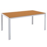 Cumpara ieftin Masa de gradina otel alb stejar Bonto 150x90x73 cm