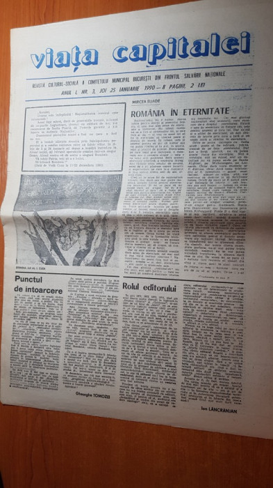 ziarul viata capitalei 25 ianuarie 1990-articol despre mica unire