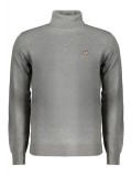 Pulover cu guler inalt bărbați, cu logo brodat, Regular fit, gri, 3XL