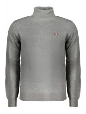 Pulover cu guler inalt barba?i, cu logo brodat, Regular fit, gri (Marime: 3XL) foto