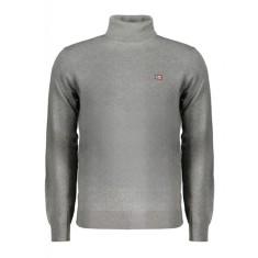 Pulover cu guler inalt bărbați, cu logo brodat, Regular fit, gri, 3XL