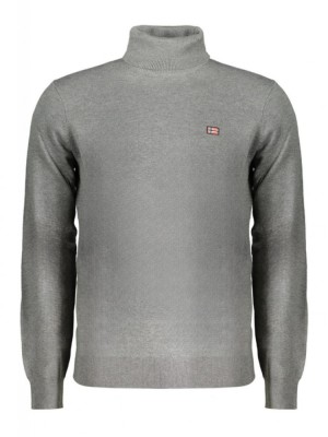 Pulover cu guler inalt bărbați, cu logo brodat, Regular fit, gri, 3XL foto