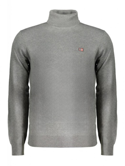 Pulover cu guler inalt bărbați, cu logo brodat, Regular fit, gri, 3XL