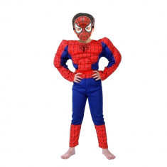 Set costum clasic Spiderman cu muschi IdeallStore®, 5-7 ani, rosu si masca plastic