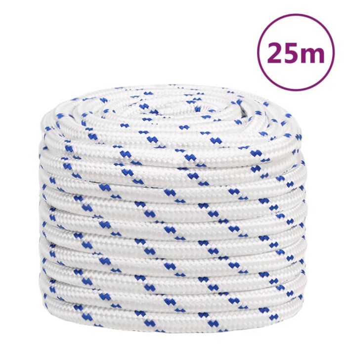 vidaXL Fr&acirc;nghie de barcă, alb, 20 mm, 25 m, polipropilenă