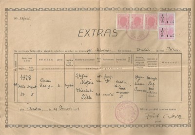 Romania, Extras din matricola botezatilor, Oradea, 1944 foto