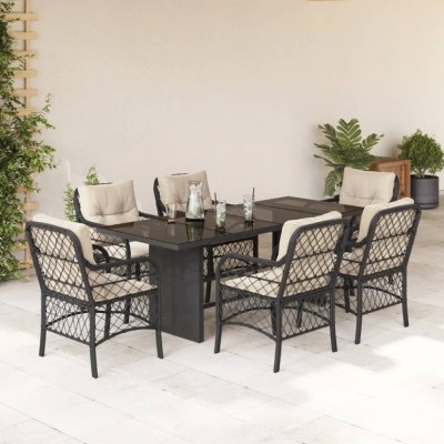vidaXL Set mobilier de grădină cu perne, 7 piese, negru, poliratan 3212054 foto