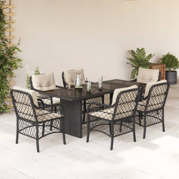 vidaXL Set mobilier de grădină cu perne, 7 piese, negru, poliratan 3212054