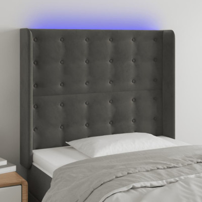 vidaXL Tăblie de pat cu LED, gri &amp;icirc;nchis, 83x16x118/128 cm, catifea foto