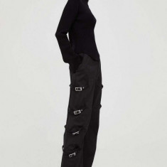 Gestuz pantaloni femei, culoarea negru, evazati, high waist